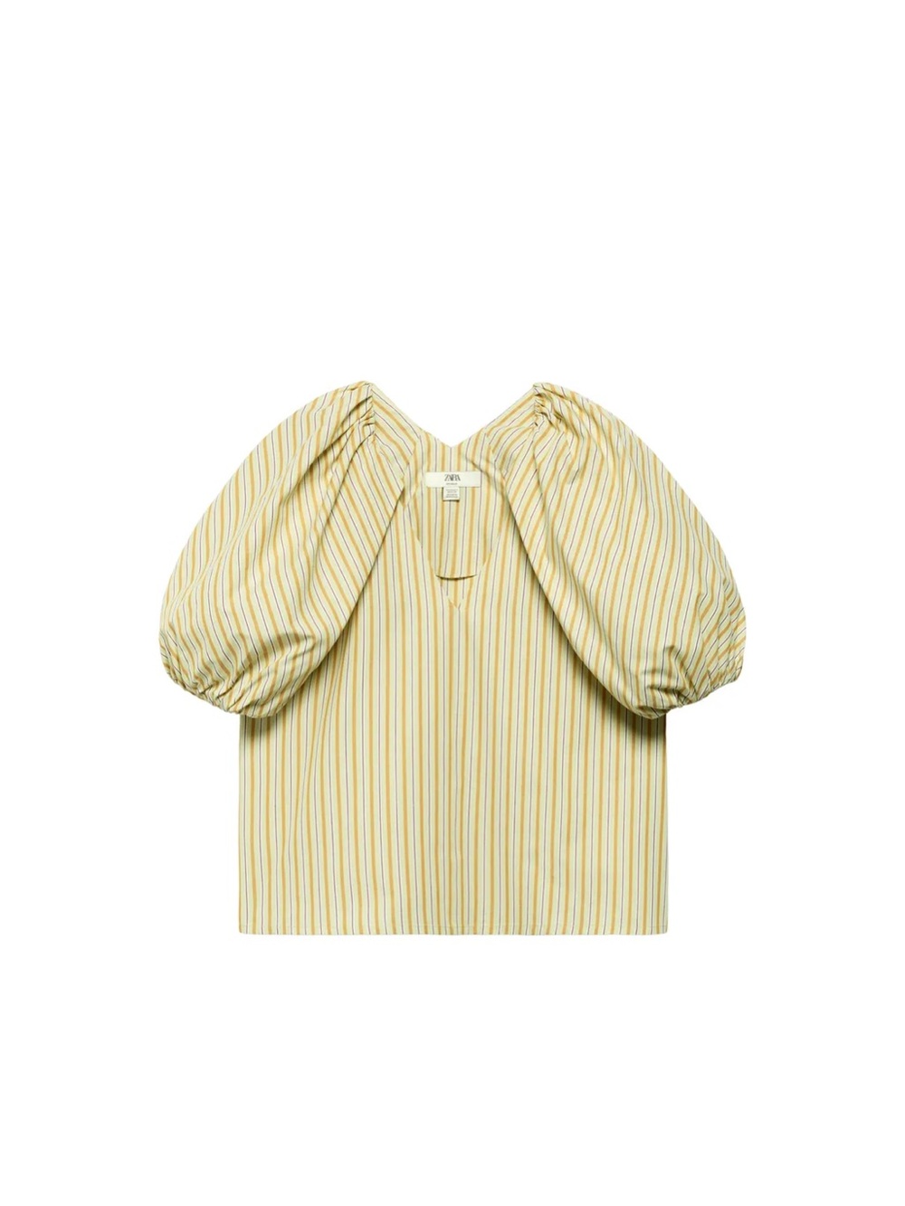 Zara Striped Puff-Sleeve V-Neck Blouse